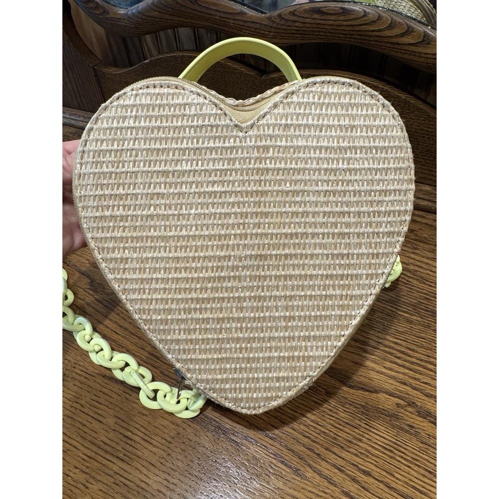Heart Shaped Basket Crossbody Purse Zip Around Chunky Yellow Melamine Chain - Picture 16 of 16